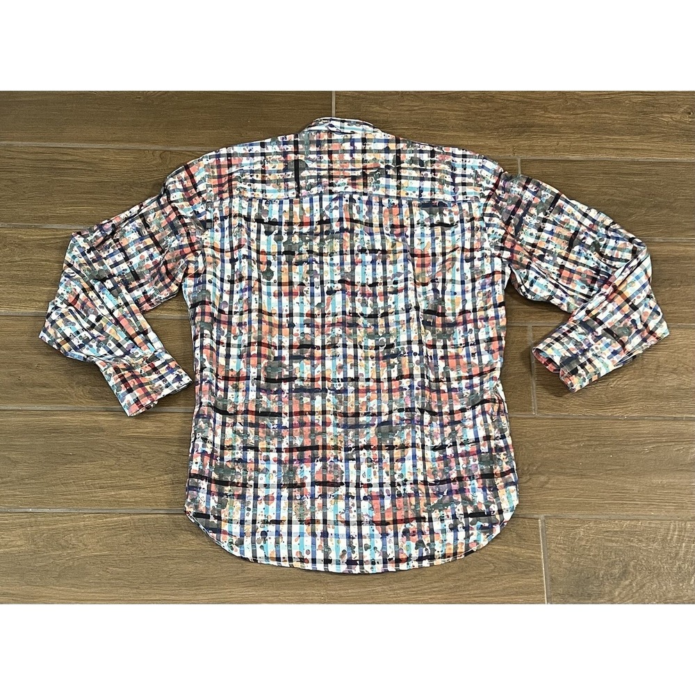 Luchiano Visconti Black Men's Size Small Paint Splatter Plaid Button Down Shirt - Picture 7 of 7